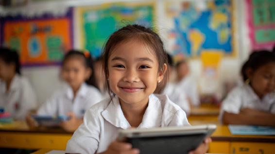 Students collaborating with technology